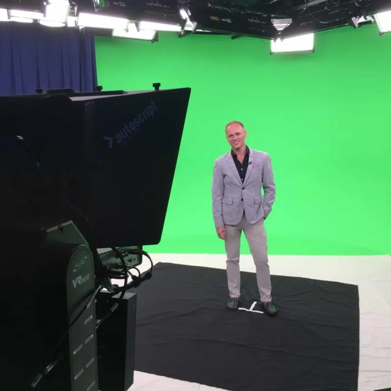 Video Marketing television studio green screen interview at work